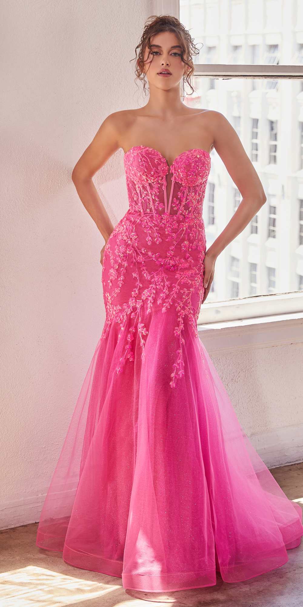 Ladivine CB139 Long Strapless Fitted Embellished Mermaid Gown by DiscountDressShop