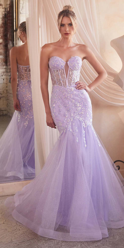 Ladivine CB139 Long Strapless Fitted Embellished Mermaid Gown by DiscountDressShop