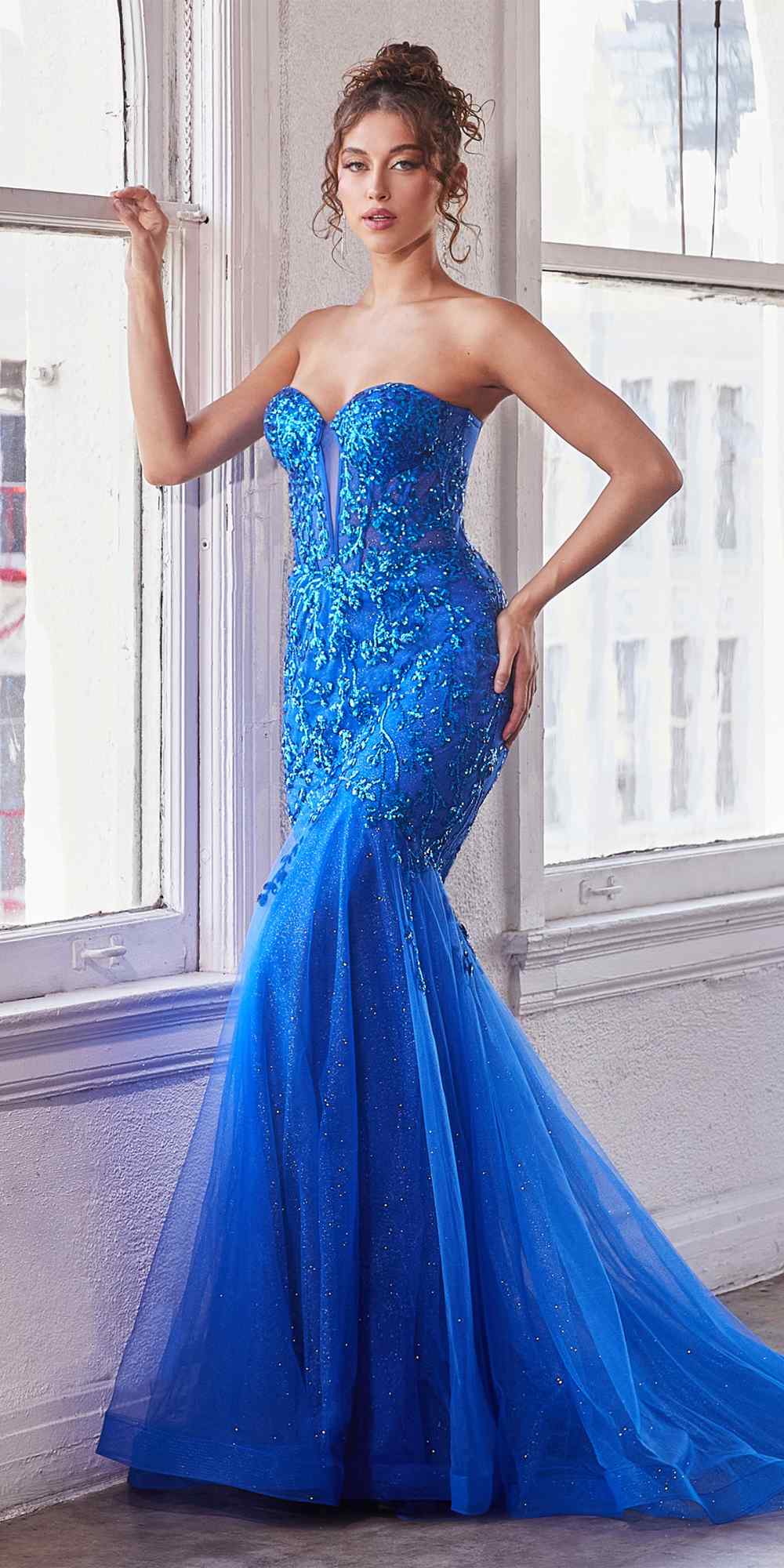 Ladivine CB139 Long Strapless Fitted Embellished Mermaid Gown by DiscountDressShop