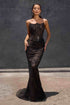 Ladivine CB162 Fitted Strapless Scoop Neck Leg Slit Beaded Gown by DiscountDressShop