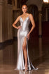 Ladivine CB163 Fitted Slight Flare Illusion V-Neckline Stretch Gown by DiscountDressShop