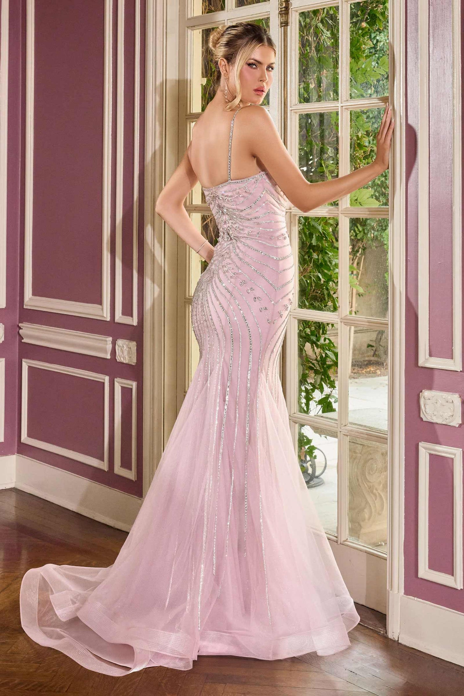 Ladivine CB167 Fitted Radiant Beadwork Scoop Neckline Dress Oversized Bow Train by DiscountDressShop
