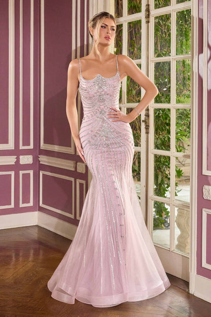 Ladivine CB167 Fitted Radiant Beadwork Scoop Neckline Dress Oversized Bow Train by DiscountDressShop