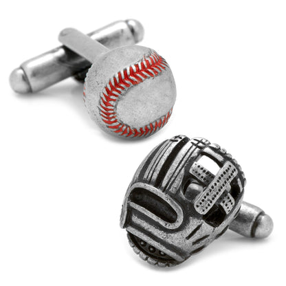 Baseball and Glove Antique Silver Cufflinks by Cufflinks.com