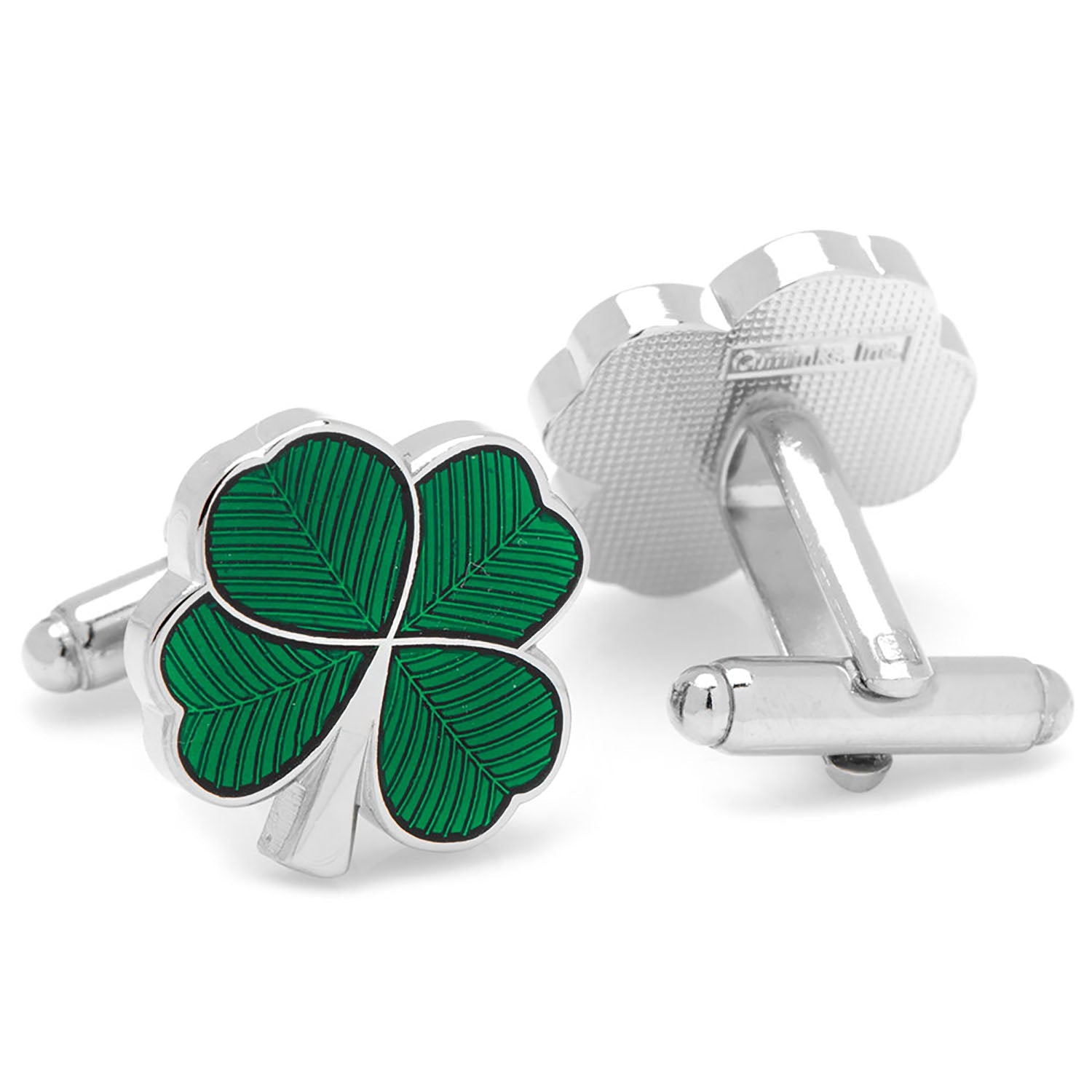 Green Clover Cufflinks and Tie Bar Gift Set by Cufflinks.com
