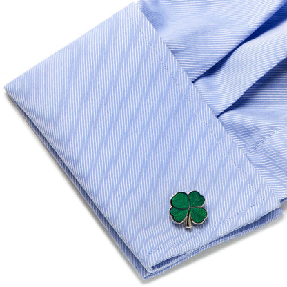 Green Clover Cufflinks and Tie Bar Gift Set by Cufflinks.com