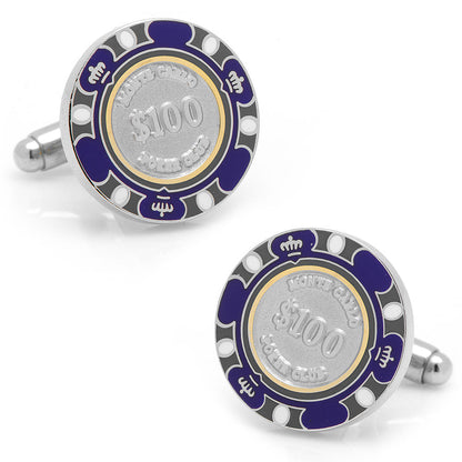 Poker Chip $100 Purple Cufflinks by Cufflinks.com