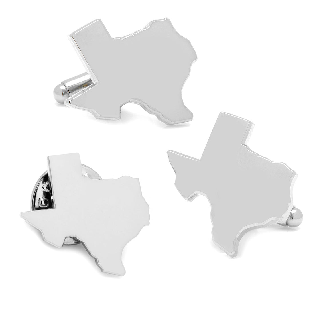 Silver Texas Cufflinks and Lapel Pin Gift Set by Cufflinks.com