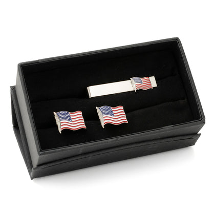 American Waving Flag Cufflinks and Tie Bar Gift Set by Cufflinks.com
