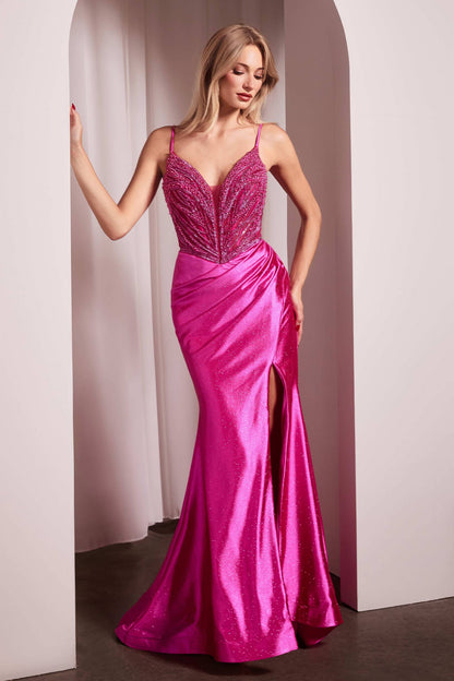 Ladivine CC0238 Dress Pearl Embellished Stretch Satin Glimmering Gown by DiscountDressShop