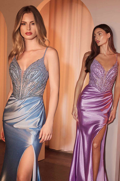 Ladivine CC0238 Dress Pearl Embellished Stretch Satin Glimmering Gown by DiscountDressShop