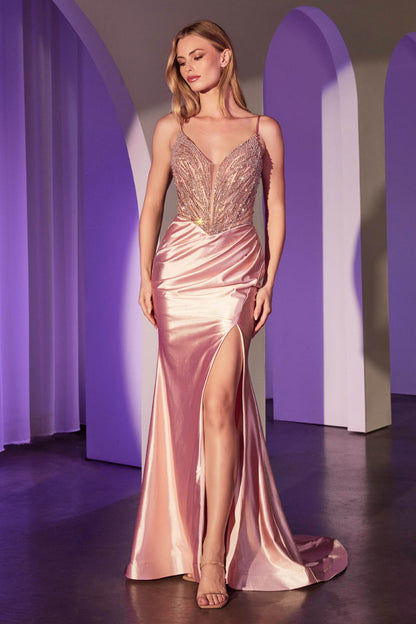 Ladivine CC0238 Dress Pearl Embellished Stretch Satin Glimmering Gown by DiscountDressShop