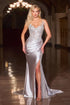 Ladivine CC0329 Fitted Sculpted Illusion Bodice Satin Skirt Dress by DiscountDressShop