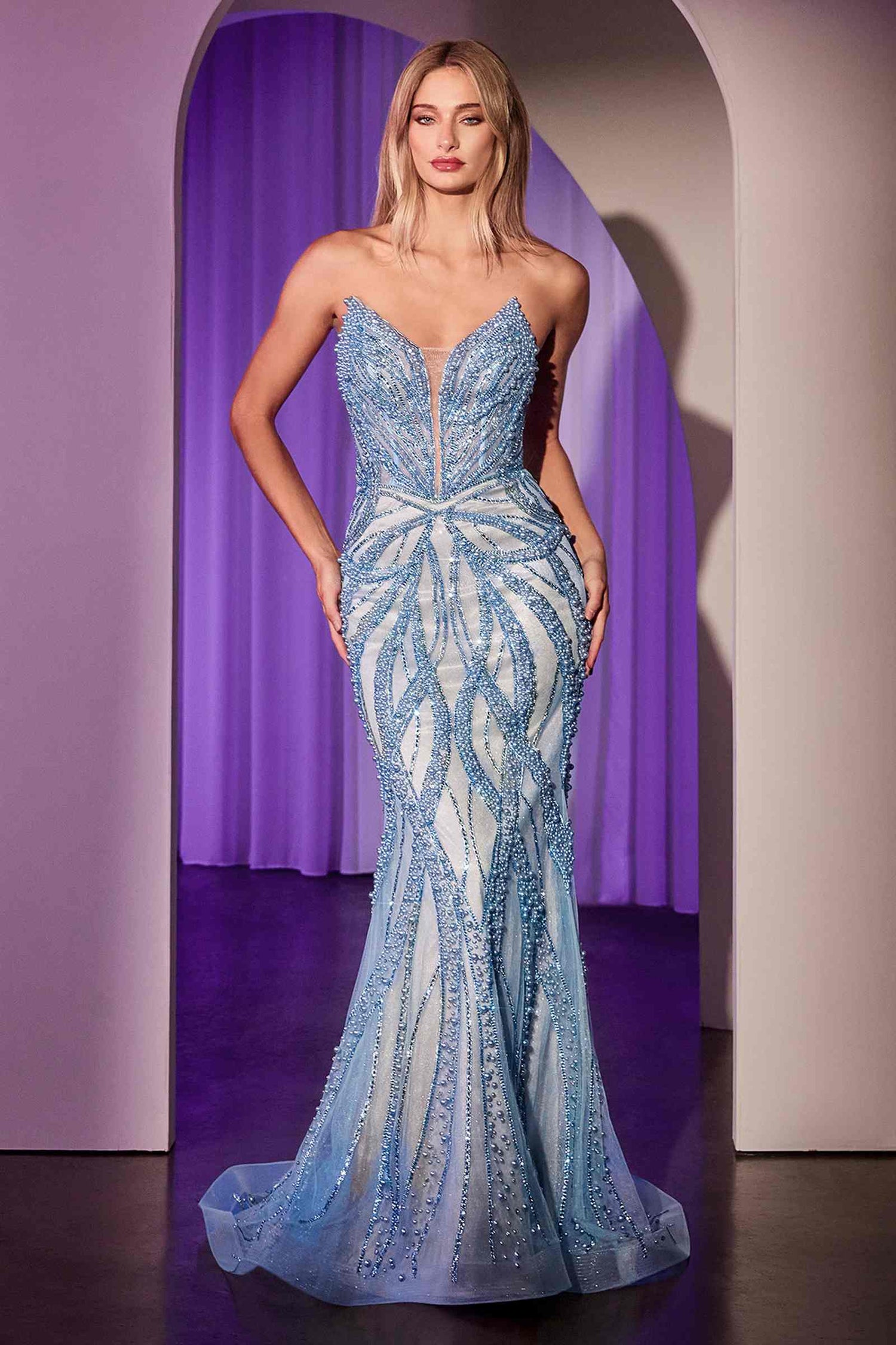 Ladivine CC0688 Dress Pearl and Crystal Strapless Fitted Gown by DiscountDressShop