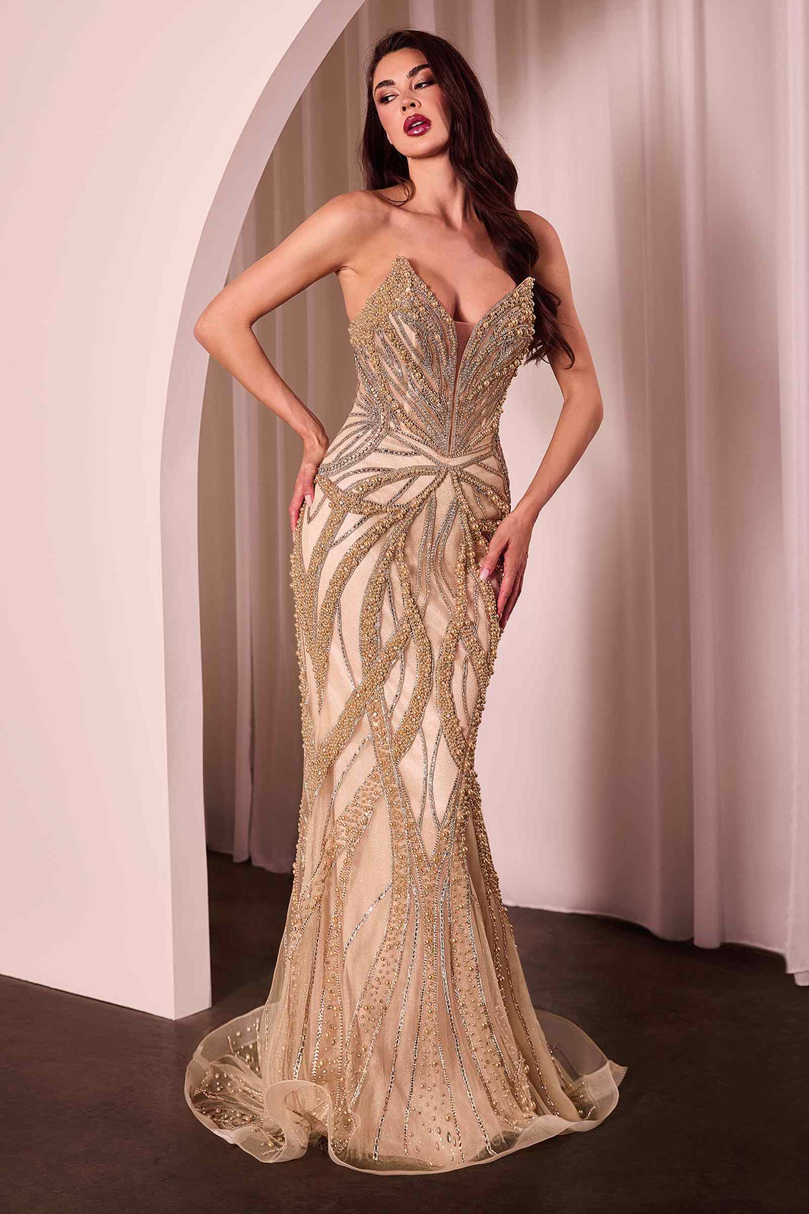 Ladivine CC0688 Dress Pearl and Crystal Strapless Fitted Gown by DiscountDressShop