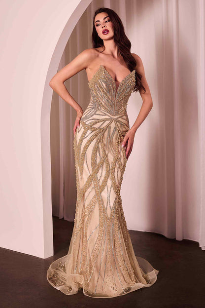 Ladivine CC0688 Dress Pearl and Crystal Strapless Fitted Gown by DiscountDressShop