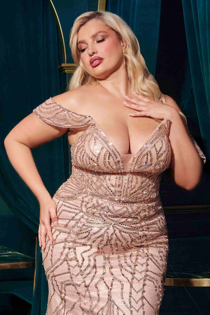 Ladivine CC0689 Dress Off The Shoulder Crystal Embellished Gown by DiscountDressShop