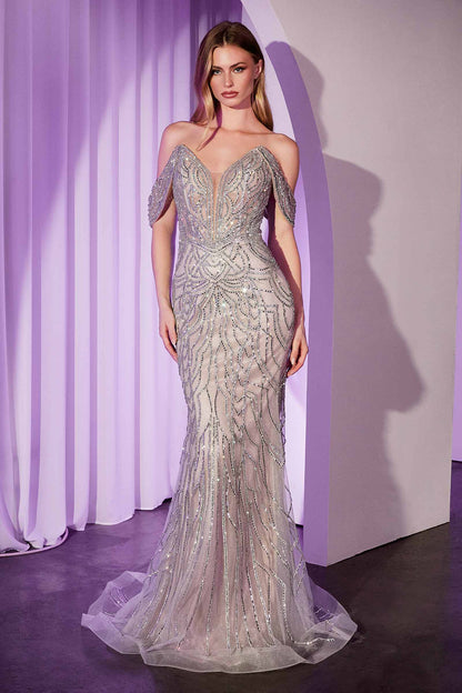 Ladivine CC0689 Dress Off The Shoulder Crystal Embellished Gown by DiscountDressShop