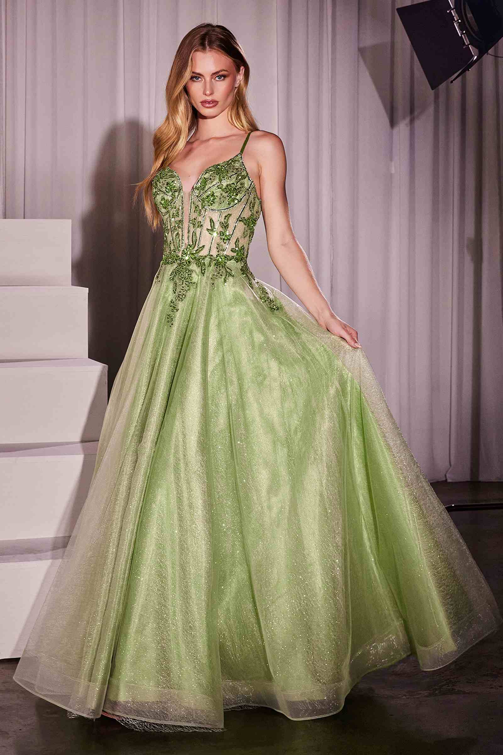 Ladivine CC0881 Dress A-Line Layered Tulle Gown &amp; Lace Embellished Bodice by DiscountDressShop