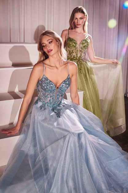 Ladivine CC0881 Dress A-Line Layered Tulle Gown &amp; Lace Embellished Bodice by DiscountDressShop