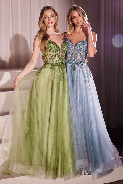 Ladivine CC0881 Dress A-Line Layered Tulle Gown &amp; Lace Embellished Bodice by DiscountDressShop