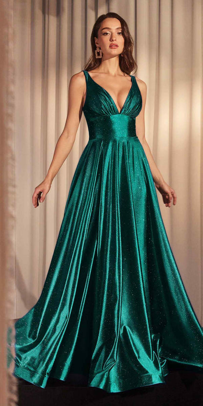 Ladivine CC2349 Long Glitter Stretch Satin A-Line Evening Gown by DiscountDressShop