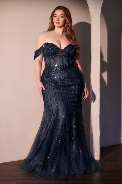 Ladivine CC341C Off The Shoulder Beaded Curve Gown by DiscountDressShop