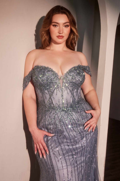 Ladivine CC341C Off The Shoulder Beaded Curve Gown by DiscountDressShop