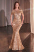 Ladivine CC3700 Rose Gold Floral Motif Sequin Fit and Flare Dress by DiscountDressShop