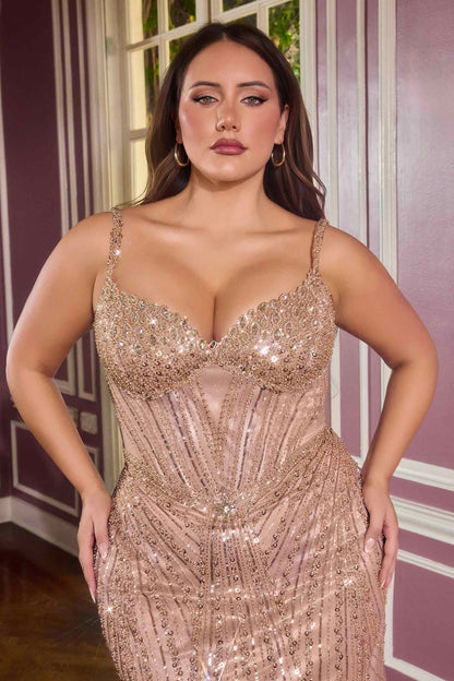 Ladivine CC398C Dress Strapless Beaded Fitted Plus Size Prom Gown by DiscountDressShop
