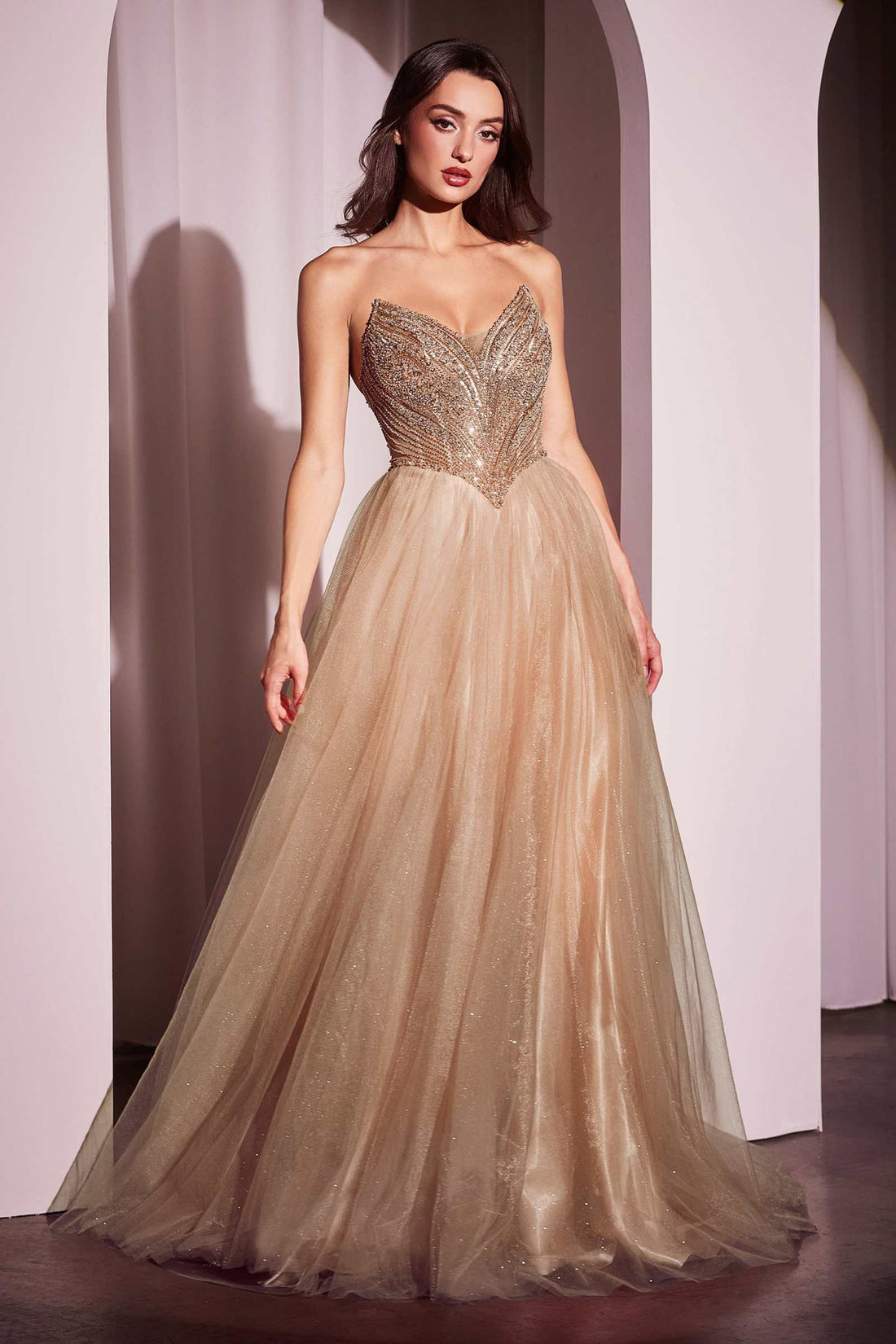 Ladivine CC415 Dress Strapless Beaded Tulle Ball Gown by DiscountDressShop