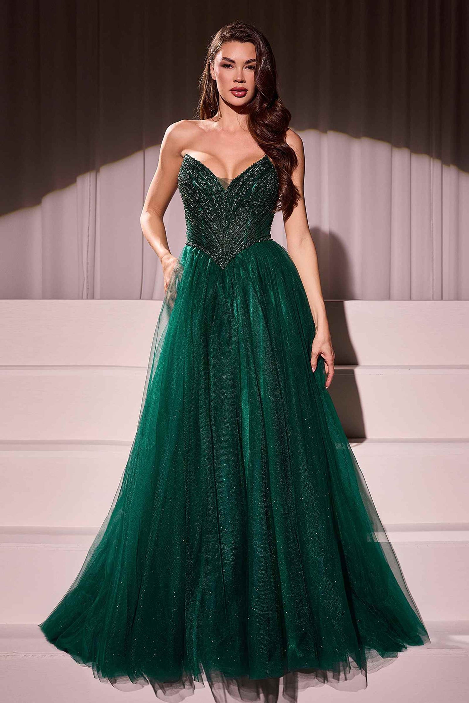 Ladivine CC415 Dress Strapless Beaded Tulle Ball Gown by DiscountDressShop
