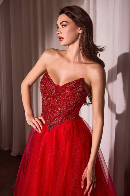 Ladivine CC415 Dress Strapless Beaded Tulle Ball Gown by DiscountDressShop