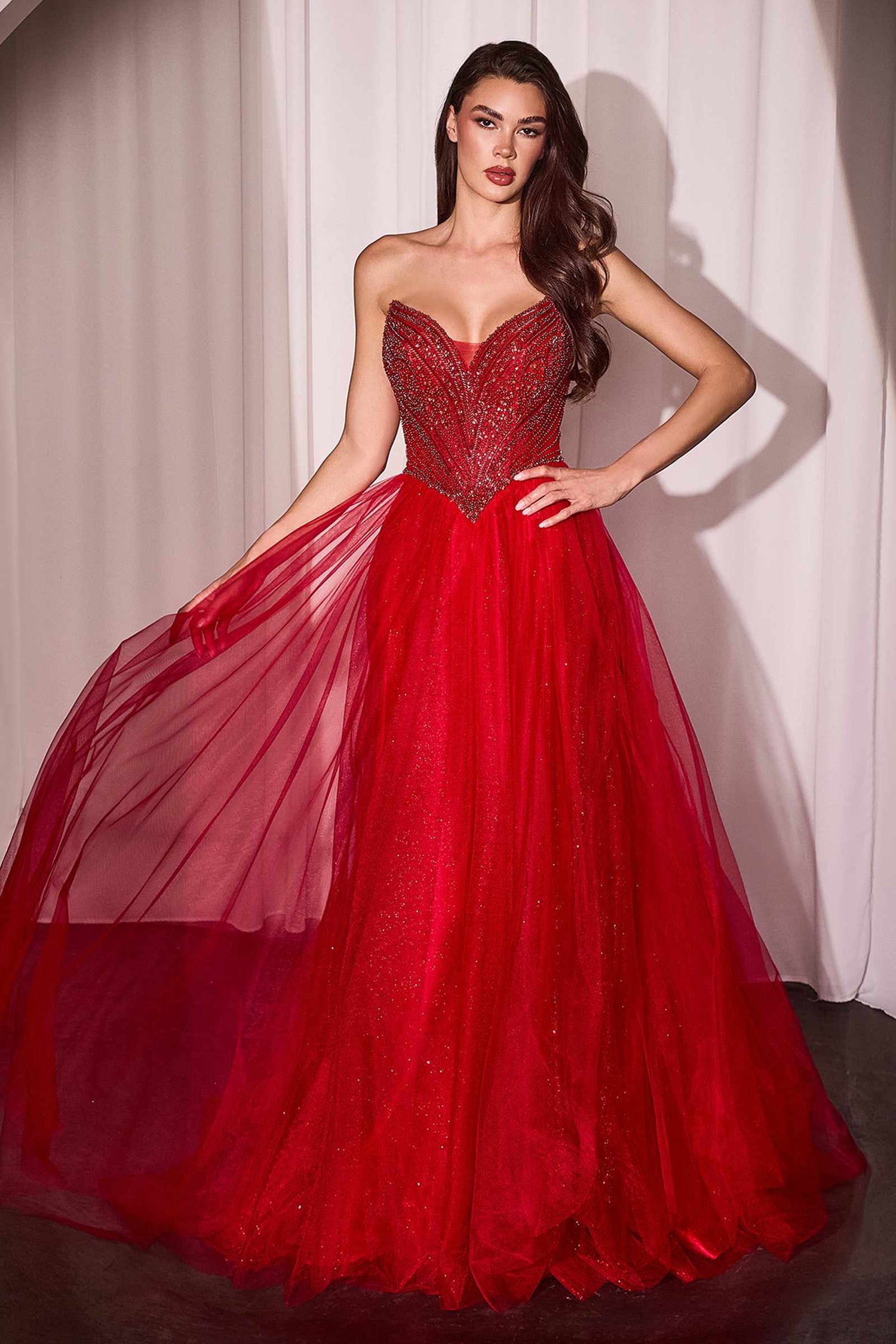Ladivine CC415 Dress Strapless Beaded Tulle Ball Gown by DiscountDressShop