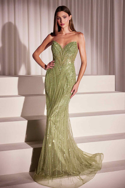 Ladivine CC416 Dress Sequin Strapless Fitted Gown by DiscountDressShop