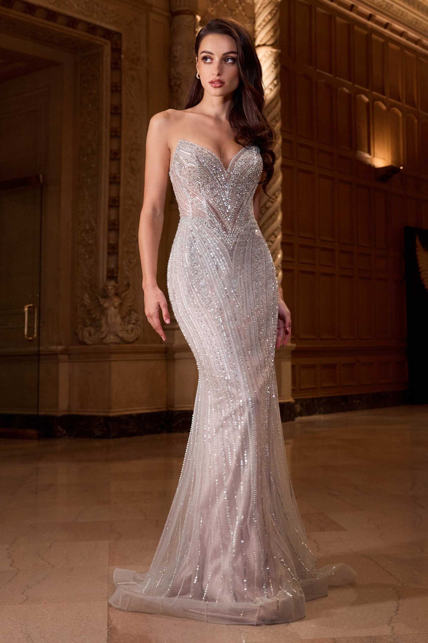 Ladivine CC416 Dress Sequin Strapless Fitted Gown by DiscountDressShop