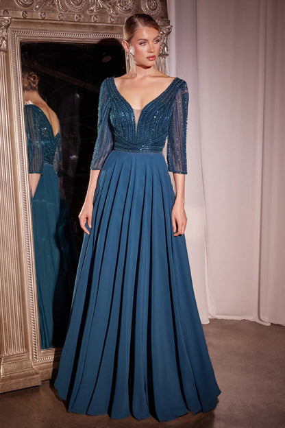 Ladivine CC446 Three Quarter Sleeve Beaded Chiffon Dress by DiscountDressShop