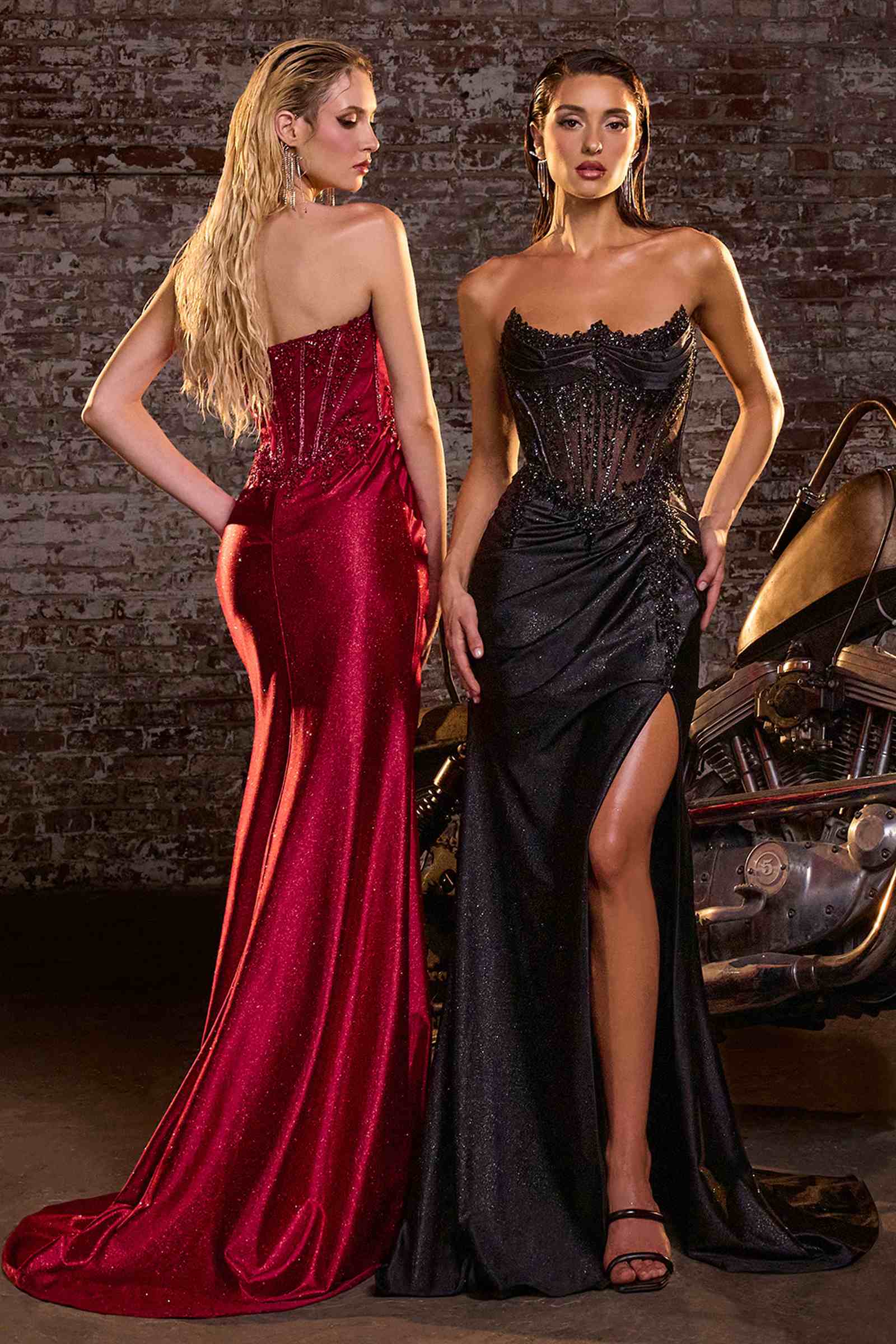 Ladivine CC463 Strapless Sweetheart Fitted Satin Skirt Gown by DiscountDressShop