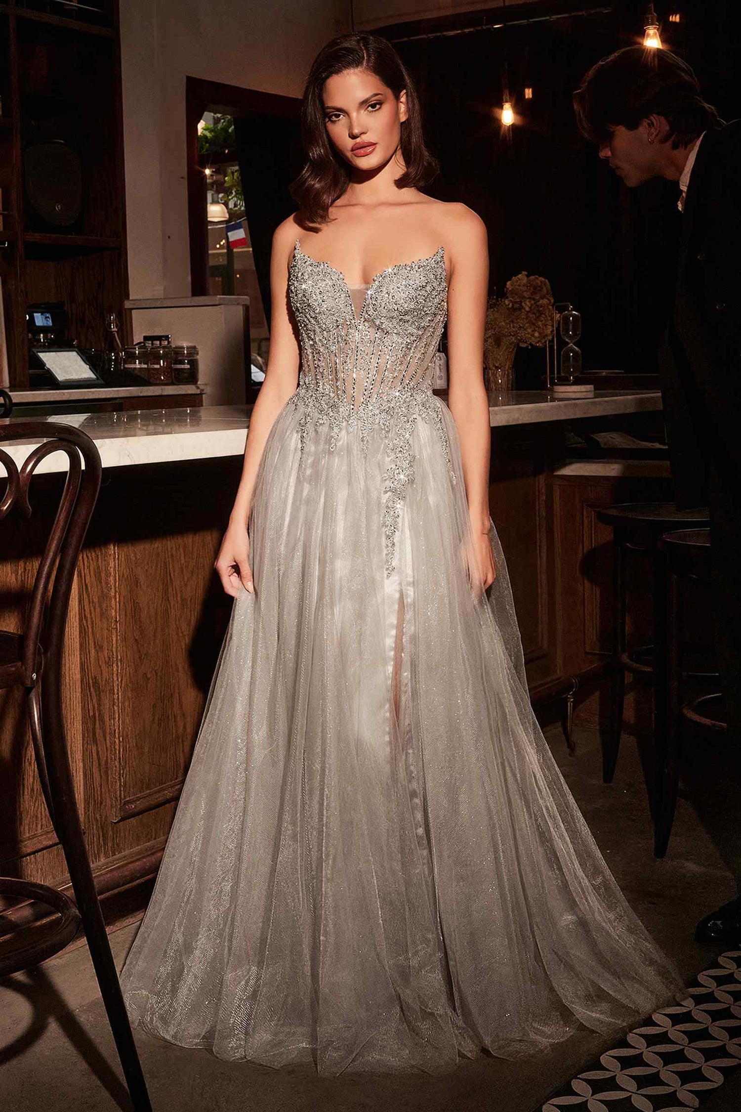 Ladivine CC487 Dress Strapless Layered Tulle A-Line Gown by DiscountDressShop