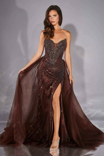 Ladivine CC492 Captivating Beaded Detachable Tulle Overskirt Fitted Gown by DiscountDressShop
