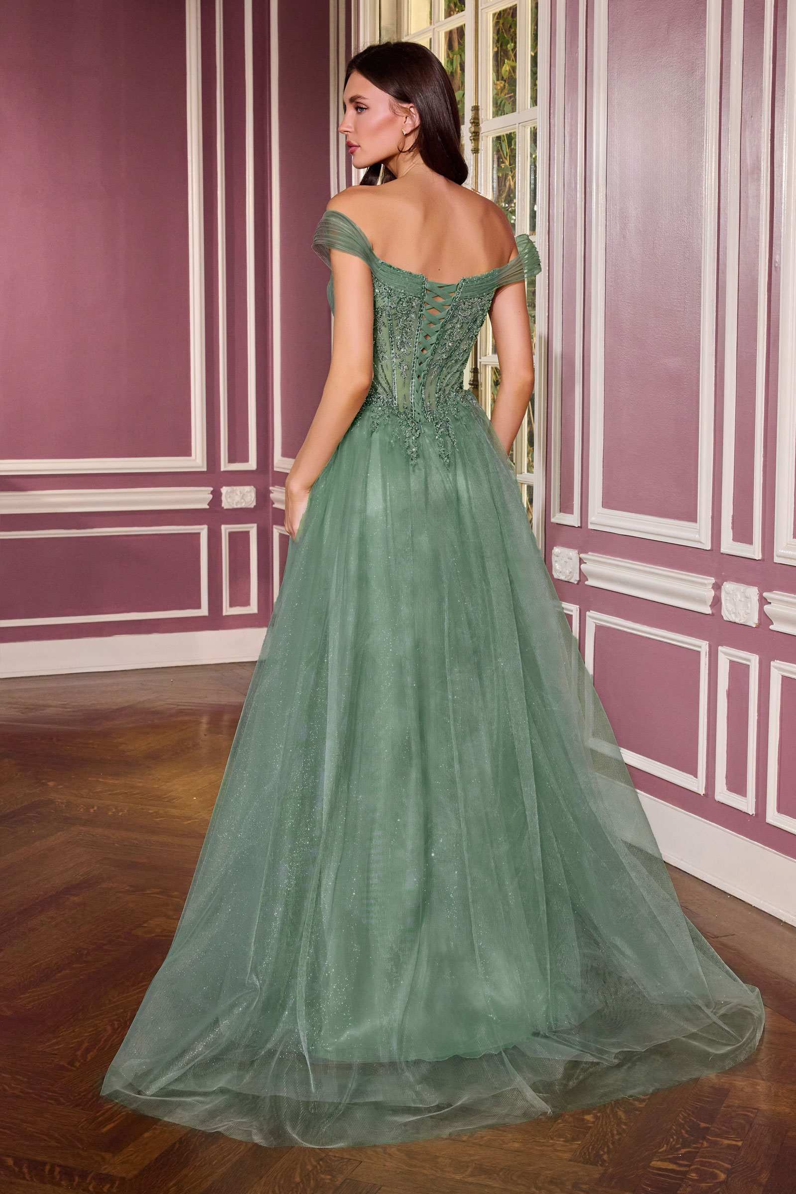 Ladivine CC493 Regal Off the Shoulder Soft Tulle Straps Ball Gown by DiscountDressShop