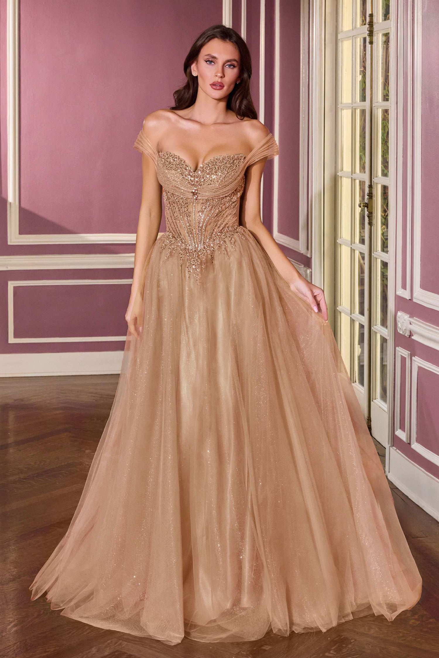 Ladivine CC493 Regal Off the Shoulder Soft Tulle Straps Ball Gown by DiscountDressShop