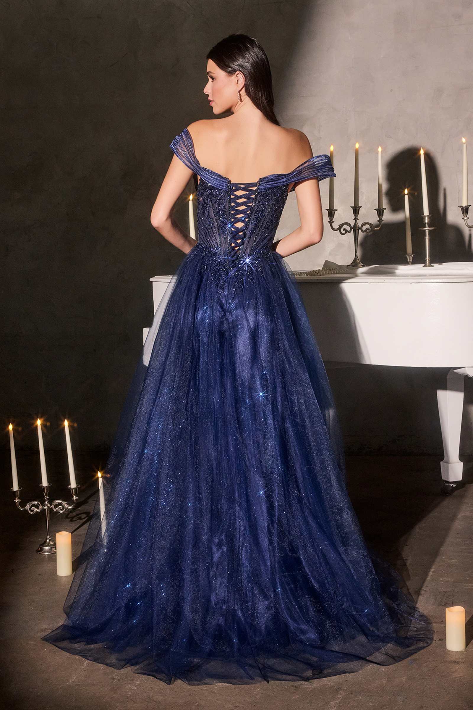 Ladivine CC493 Regal Off the Shoulder Soft Tulle Straps Ball Gown by DiscountDressShop