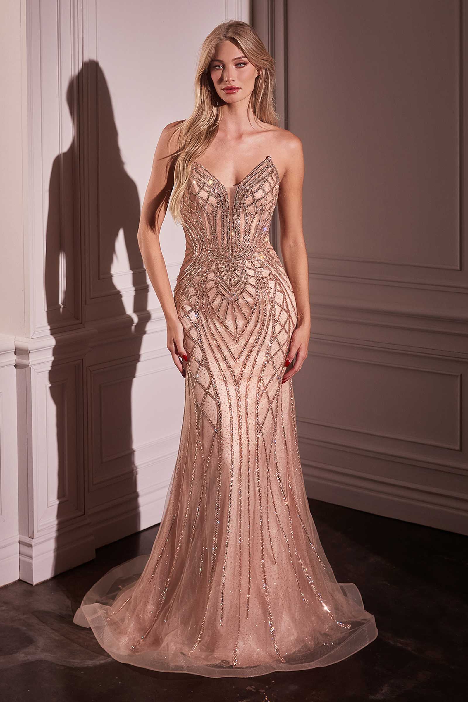 Ladivine CC6018 Long Strapless Rhinestone Embellished Mermaid Gown by DiscountDressShop
