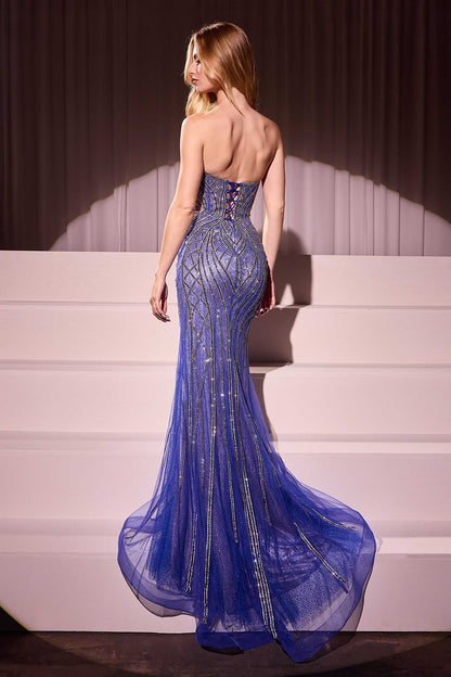 Ladivine CC6018 Long Strapless Rhinestone Embellished Mermaid Gown by DiscountDressShop