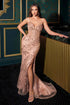 Ladivine CC8251 Strapless Fitted Gown V-neckline Linear Beaded Motif by DiscountDressShop