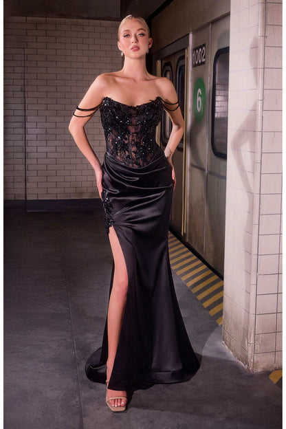 Ladivine CC8273 Sultry Strapless Satin Skirt Fitted Evening Gown by DiscountDressShop