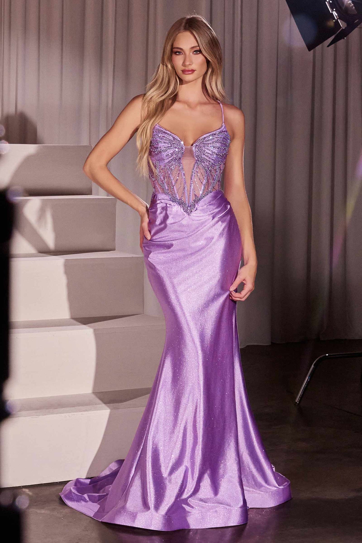 Ladivine CC8879 Dress Crystal &amp; Satin Fitted Gown by DiscountDressShop
