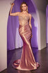 Ladivine CC8884 Dress Fitted Rose Gold Satin Gown With Beaded Bodice by DiscountDressShop