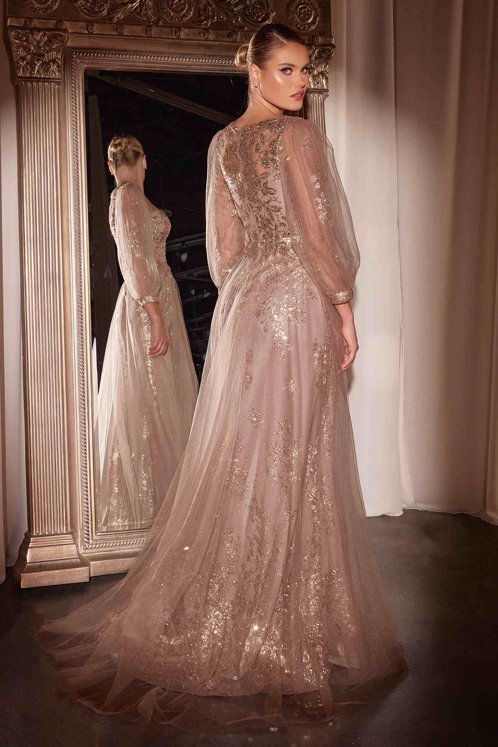 Ladivine CD0102 Dress Long Sleeve Layered Tulle A-Line Gown by DiscountDressShop